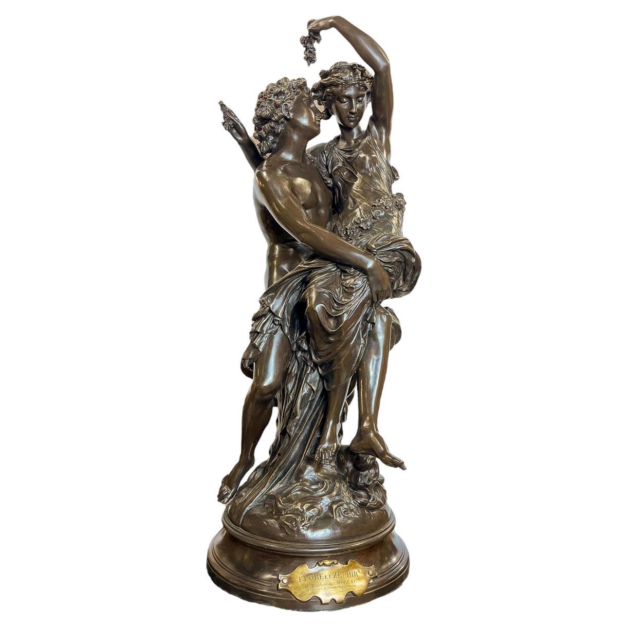 Fine Patinated bronze Flore et Zephyr by Mathurin Moreau