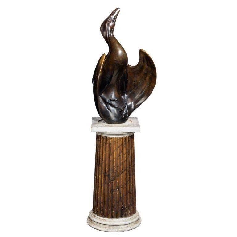 Contemporary Fine Patinated Bronze Phoenix
