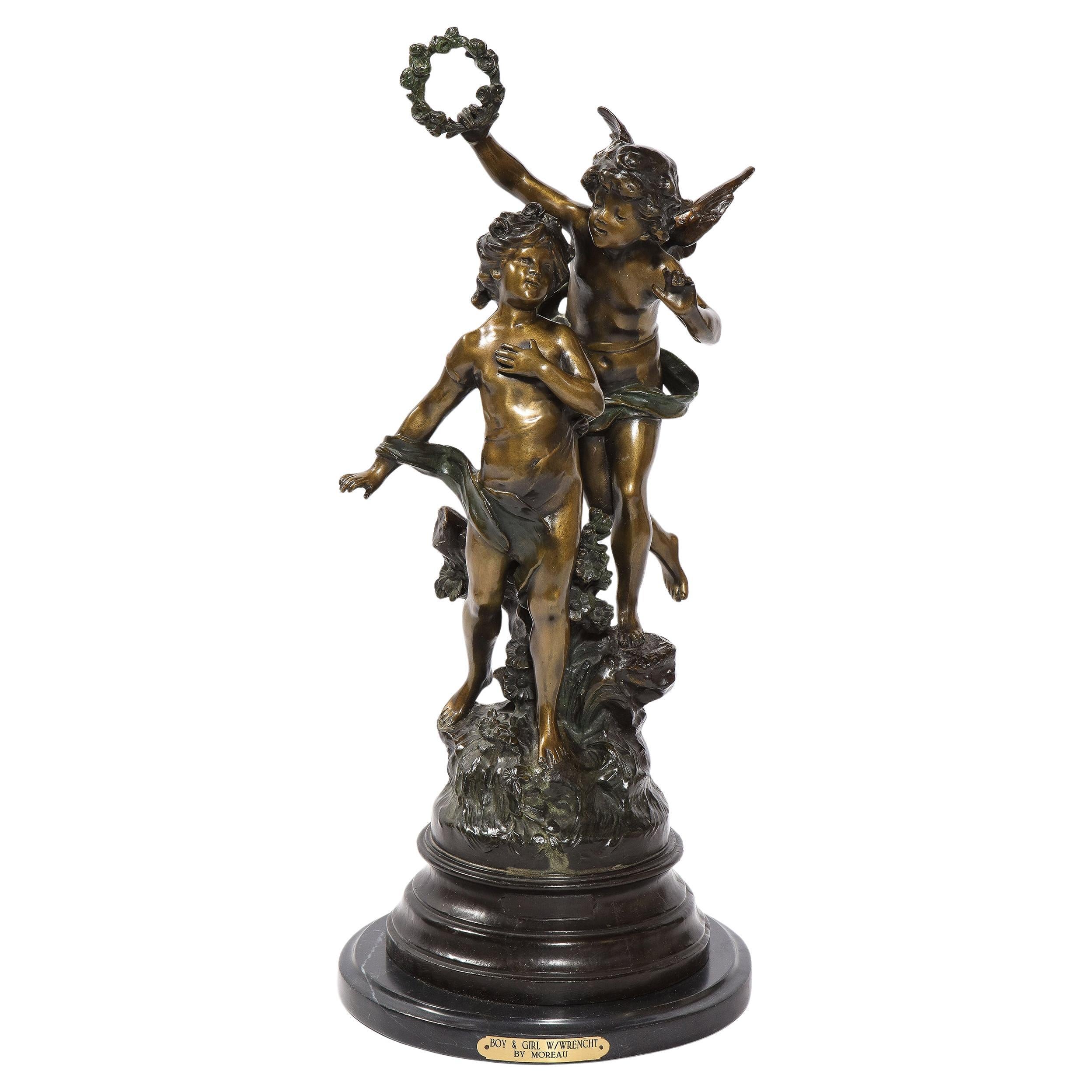 Feine patinierte Bronzeskulptur von Auguste Moreau im Angebot