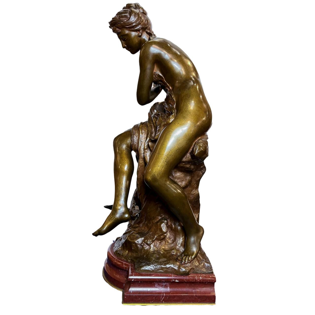 French Fine Patinated Bronze Statue by Mathurin Moreau For Sale