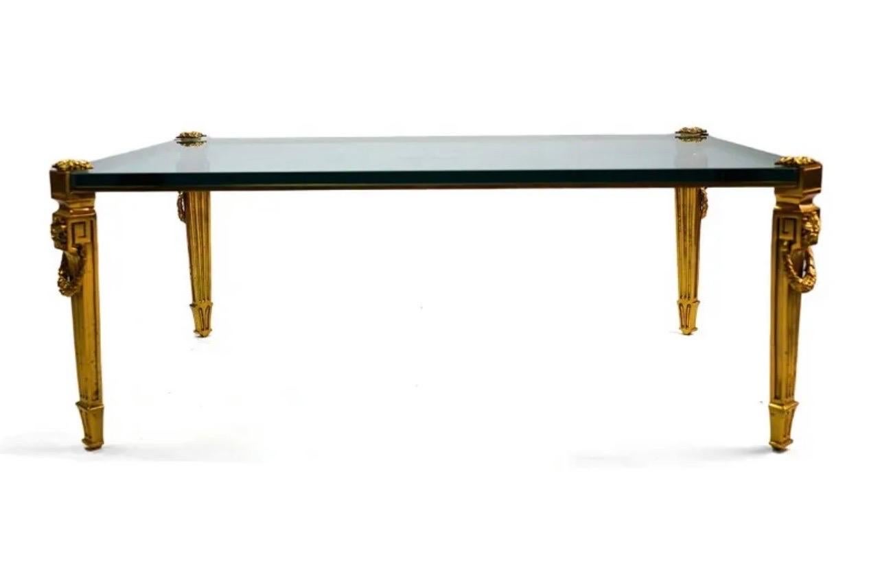Neoclassical Fine P.E. Guerin Louis XVI Garland Rosette Fluted Legs Gilt Bronze Coffee Table