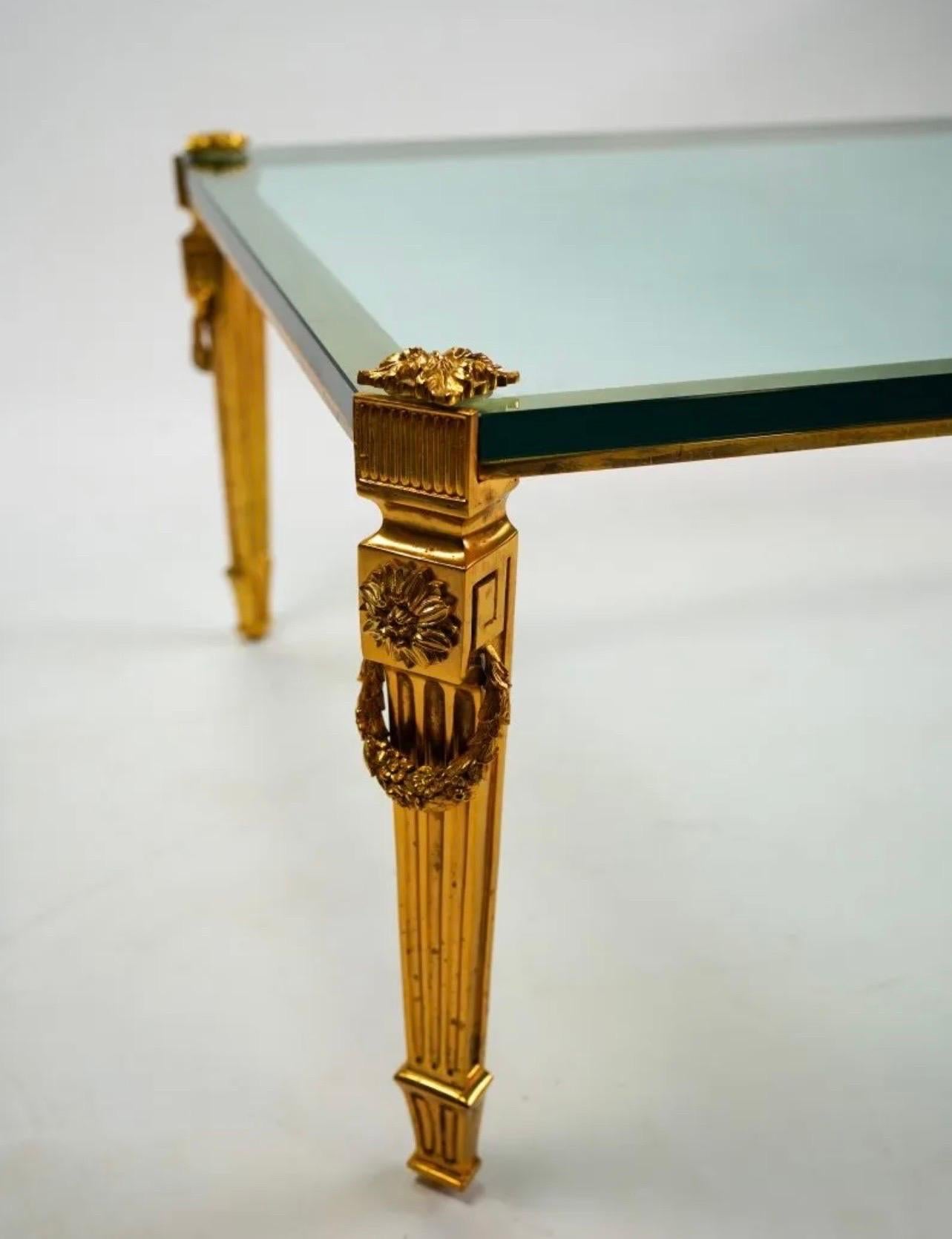 Fine P.E. Guerin Louis XVI Garland Rosette Fluted Legs Gilt Bronze Coffee Table In Good Condition In Roslyn, NY