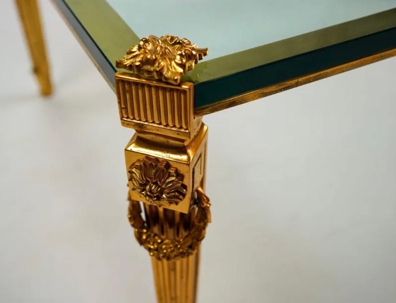 20th Century Fine P.E. Guerin Louis XVI Garland Rosette Fluted Legs Gilt Bronze Coffee Table