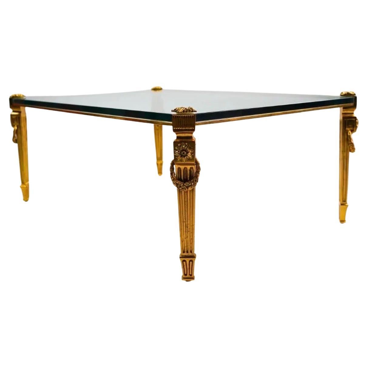 Fine P.E. Guerin Louis XVI Garland Rosette Fluted Legs Gilt Bronze Coffee Table