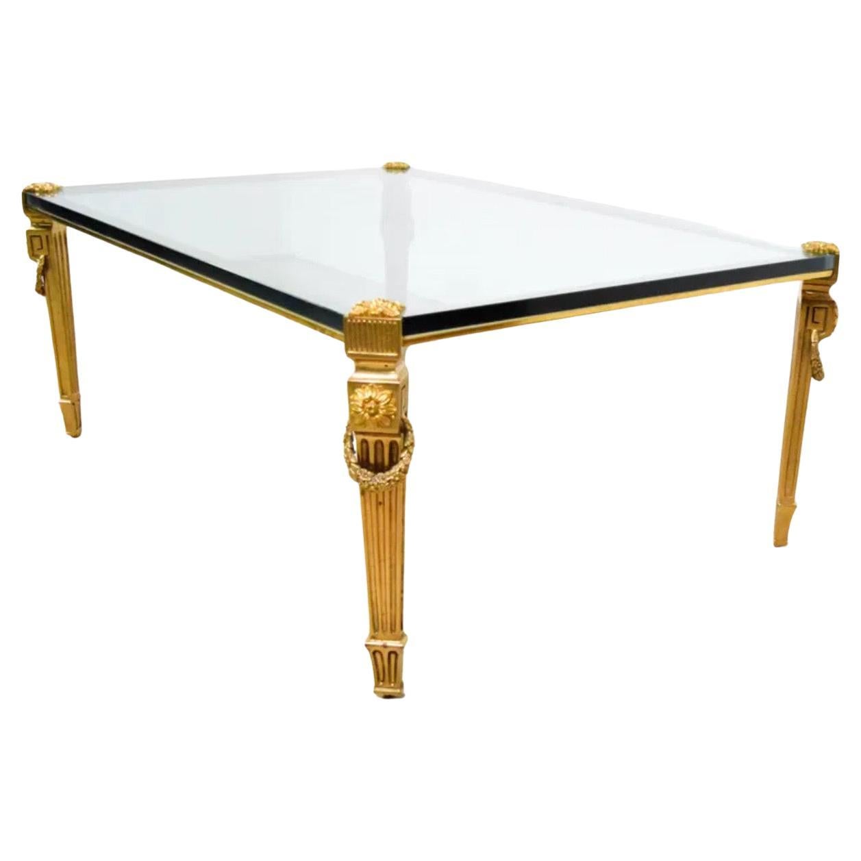 Fein P.E. Couchtisch Guerin Louis XVI, Garland Rosette, geriffelte Beine, vergoldete Bronze