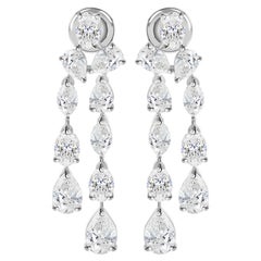 Fine Pear Shape Diamond Waterfall Earrings 18K White Gold Statement Jewelry