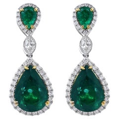Fine Pear Shape Emerald and Diamond Dangle Earrings