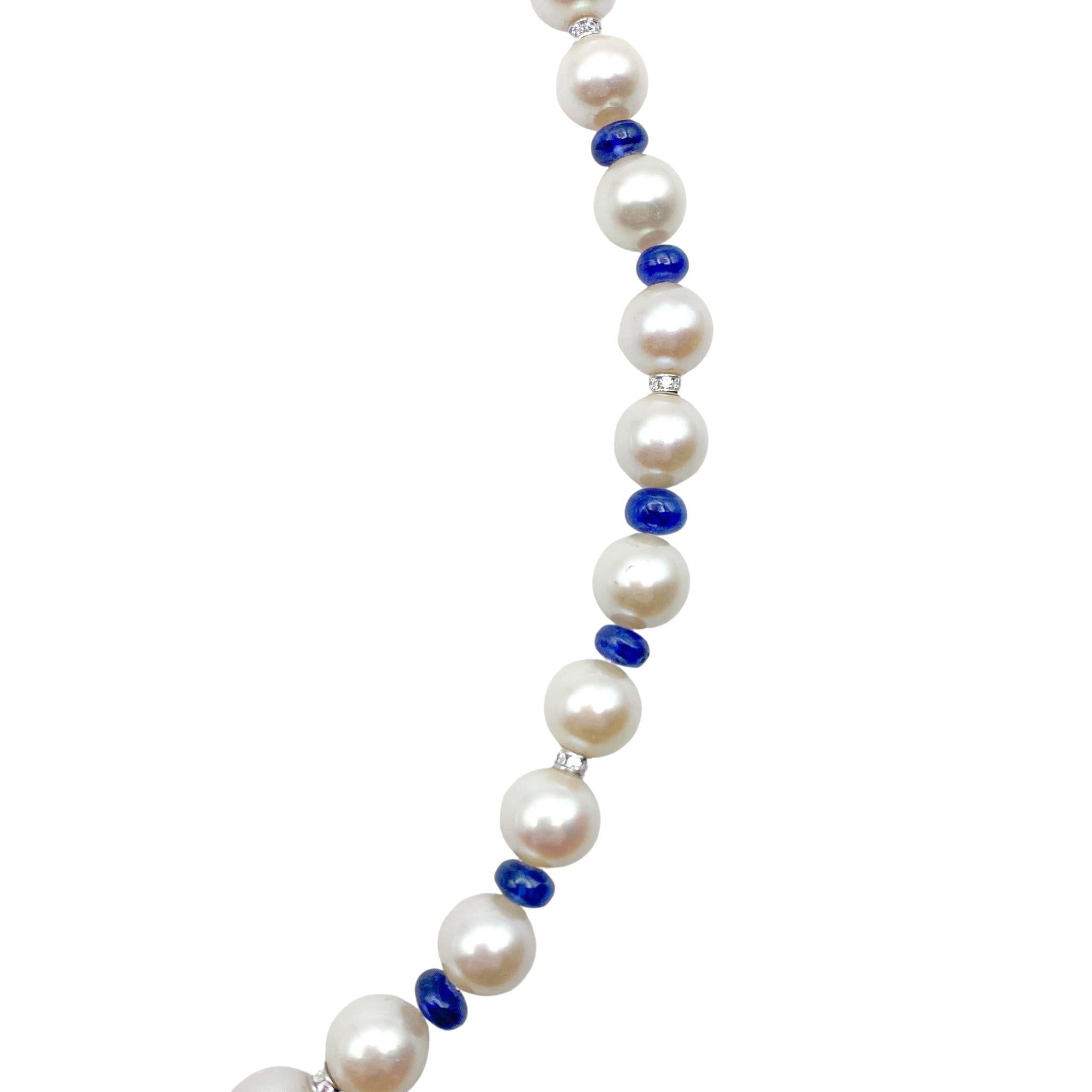 Fine Pearl Necklace with Sapphires 6 Carat 14 Karat Gold In Good Condition For Sale In Carlsbad, CA