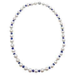 Fine Pearl Necklace with Sapphires 6 Carat 14 Karat Gold