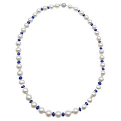 Vintage Fine Pearl Necklace with Sapphires 6 Carat 14 Karat Gold
