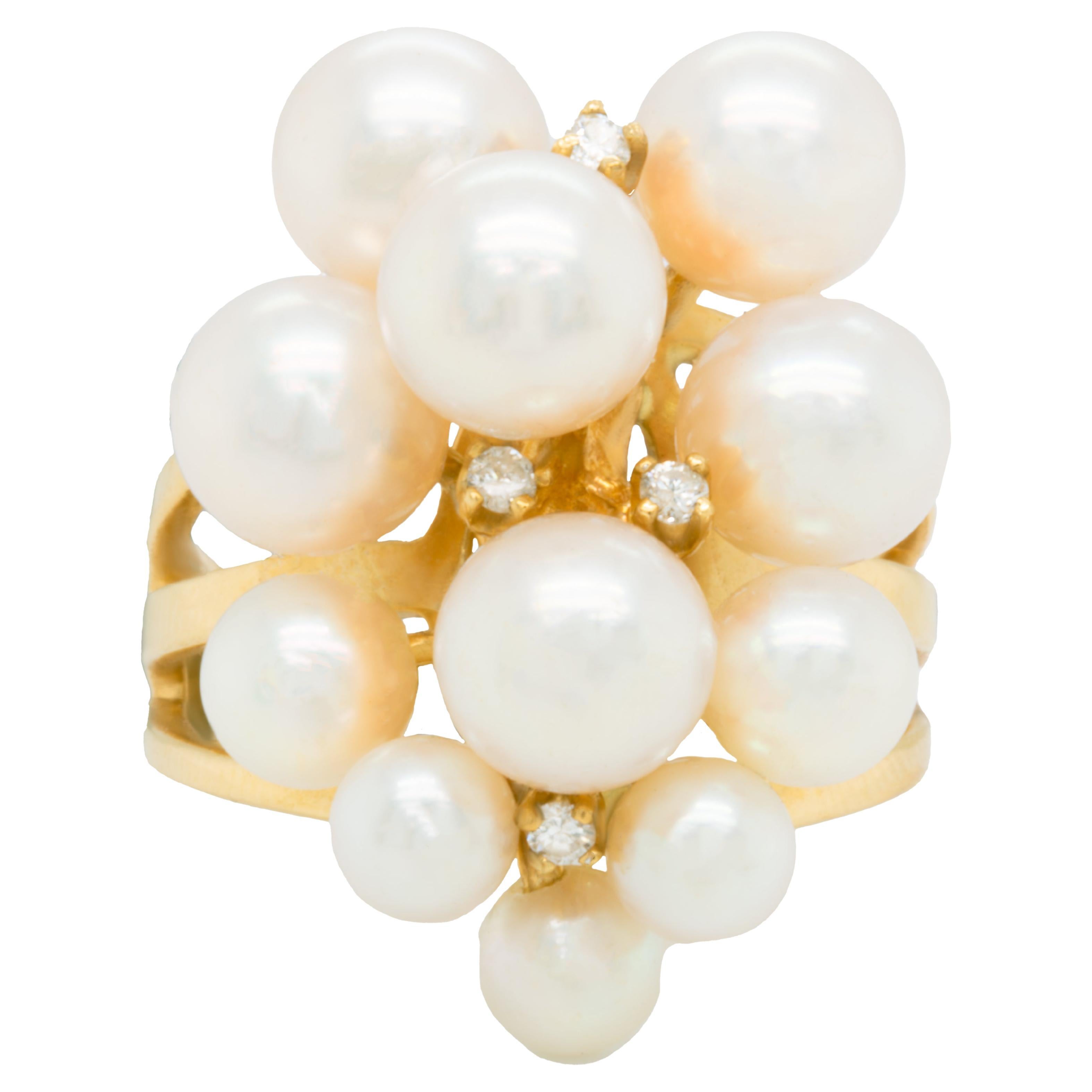Fine Pearl Ring With Diamonds Carats 14K Yellow Gold