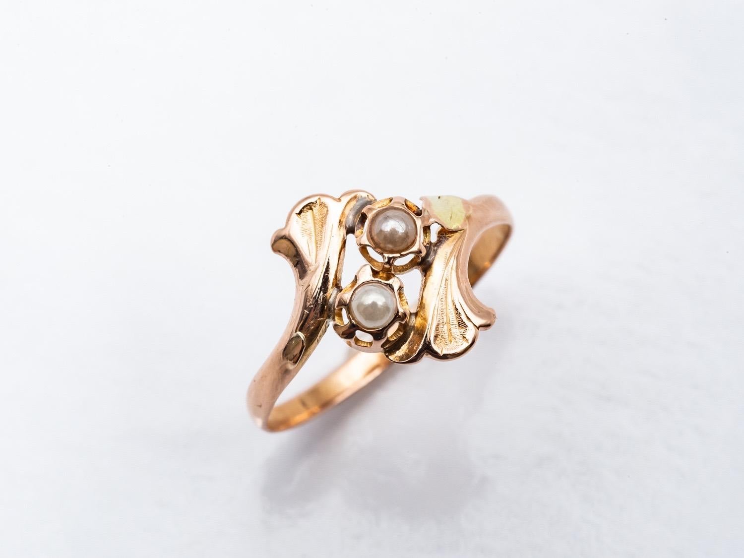 Art Nouveau  Fine Pearls Ring Yellow Gold 18 Karat For Sale