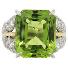 Fine Peridot Diamond Platinum & Gold Floral Ring