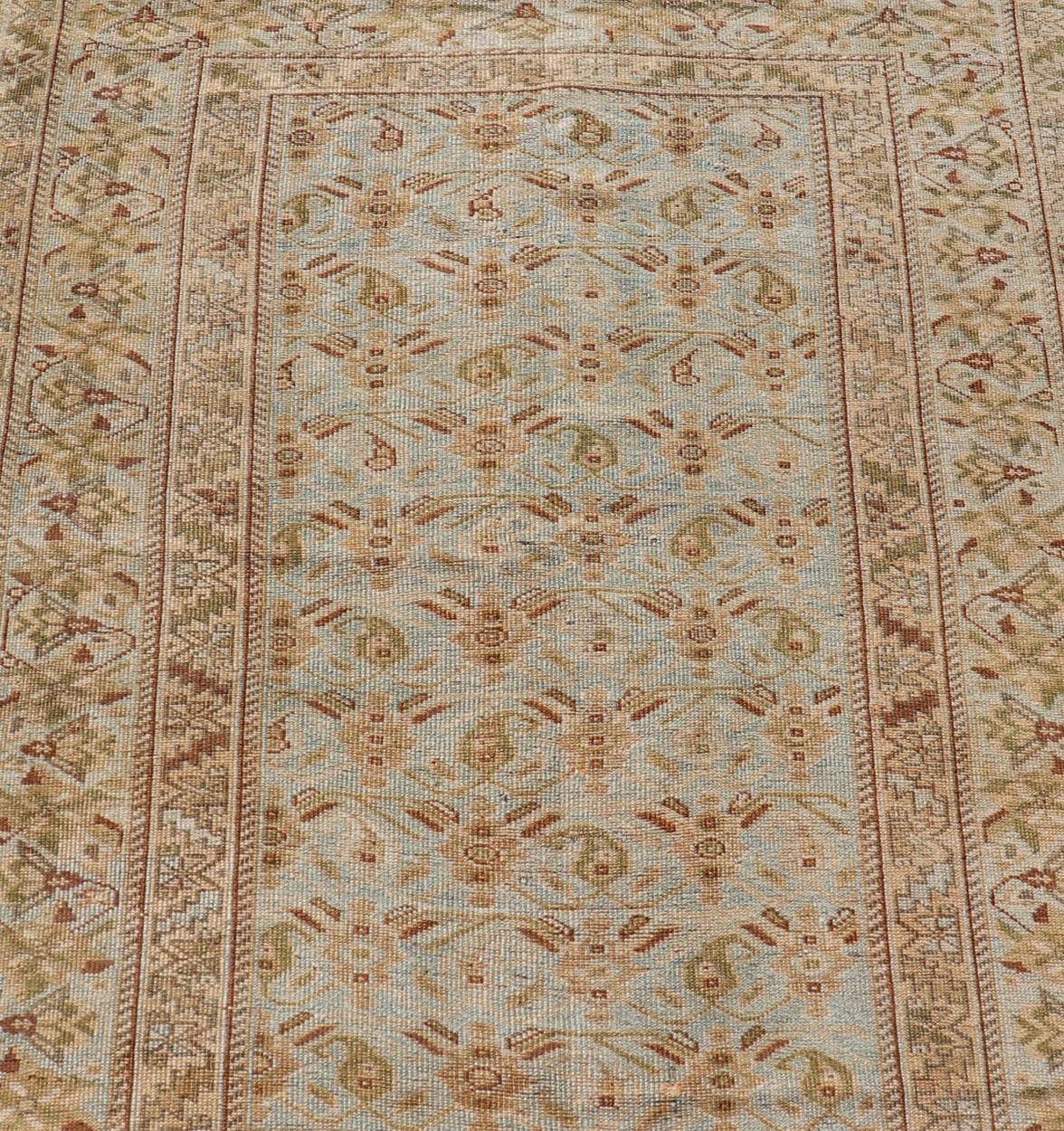 Measures: 3'8 x 4'10 
 Fine Persian Antique Afshar Rug in Green, Browns, and Blue Tribal Carpet. Keivan Woven Arts/ Rug/EN-14884, Antique Afshar Early 20th Century

rich symbolism, and fine intricacy contribute to the marvelous beauty of this