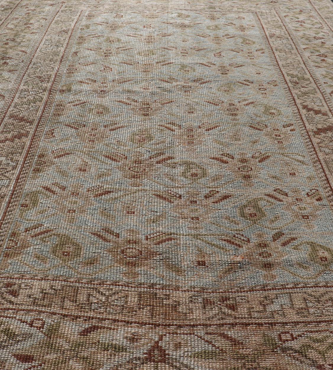 Malayer  Fine Persian Antique Afshar Rug in Green, Browns, and Blue Tribal Carpet  For Sale