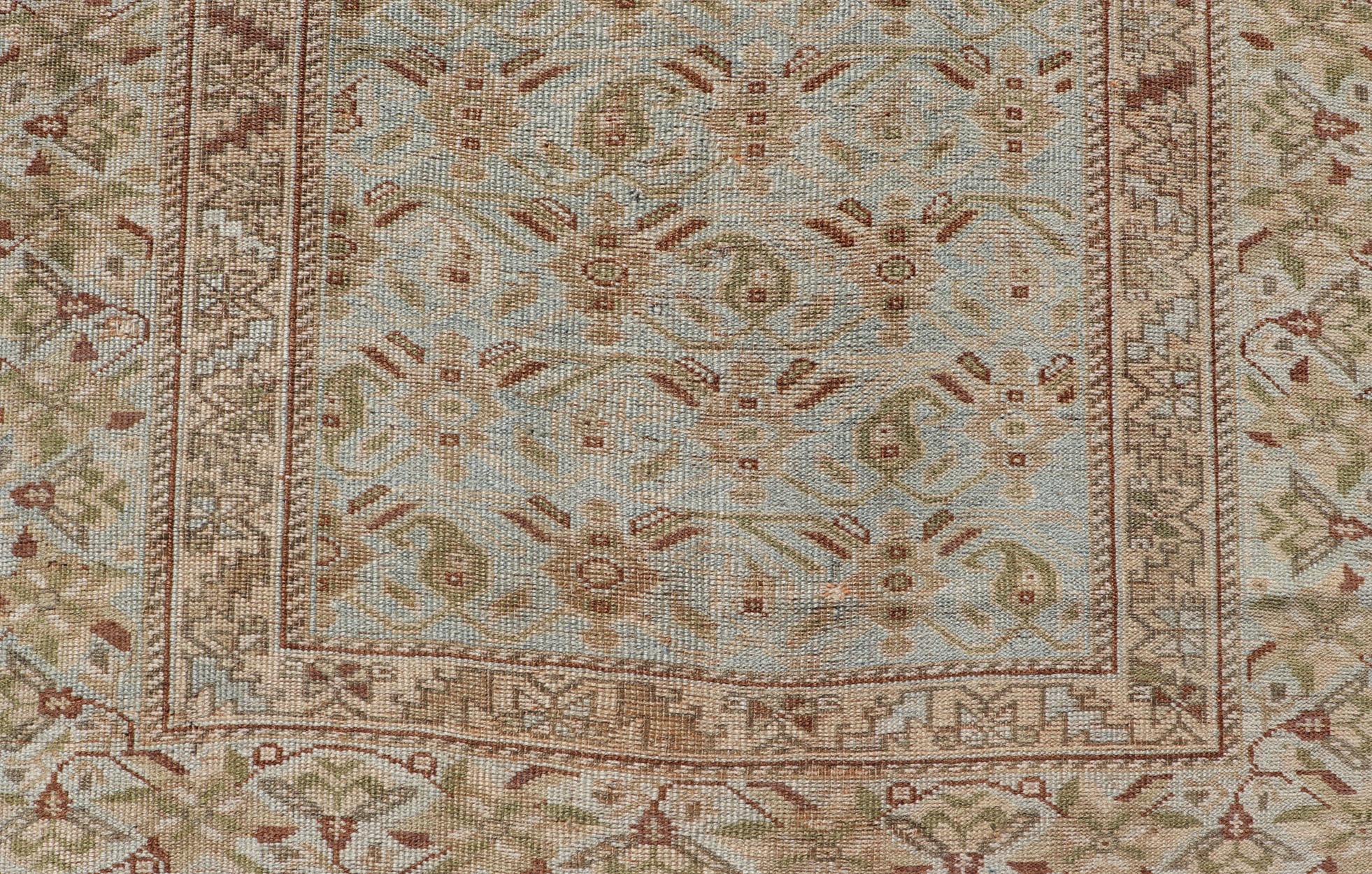 20th Century  Fine Persian Antique Afshar Rug in Green, Browns, and Blue Tribal Carpet  For Sale