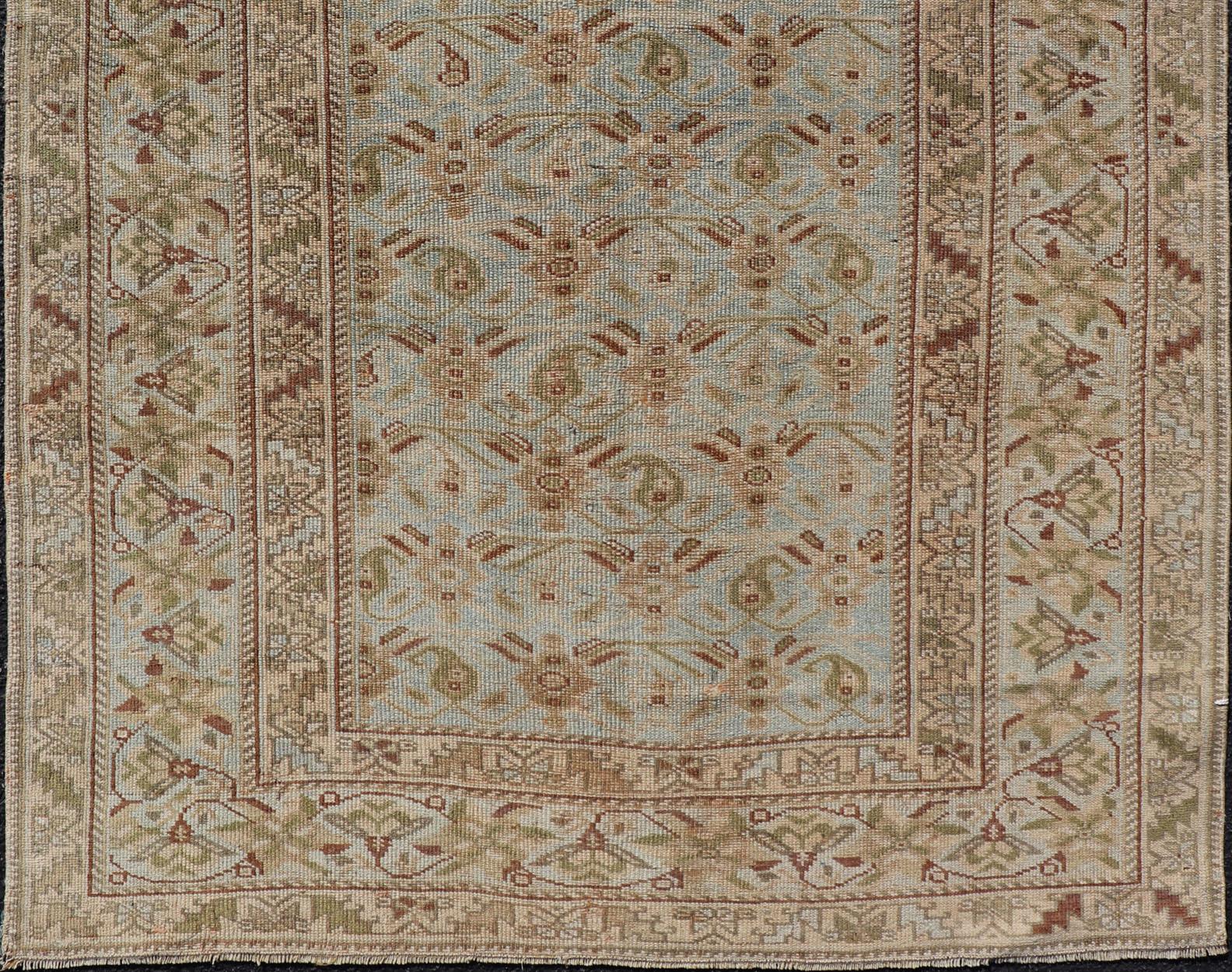  Fine Persian Antique Afshar Rug in Green, Browns, and Blue Tribal Carpet  For Sale 2