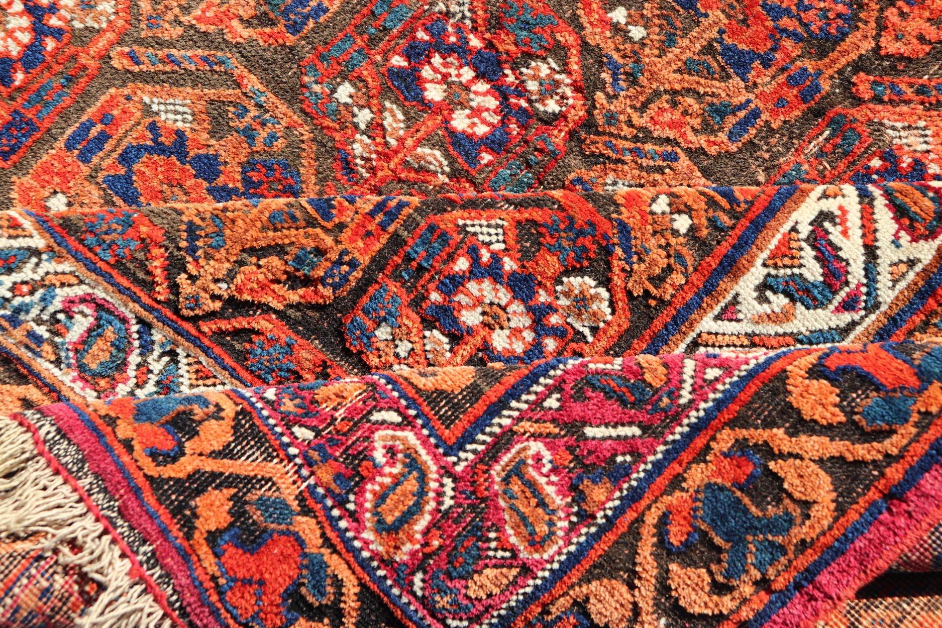  Fine Persian Antique Afshar Rug in Orange and Copper Background & Multi Colors For Sale 4