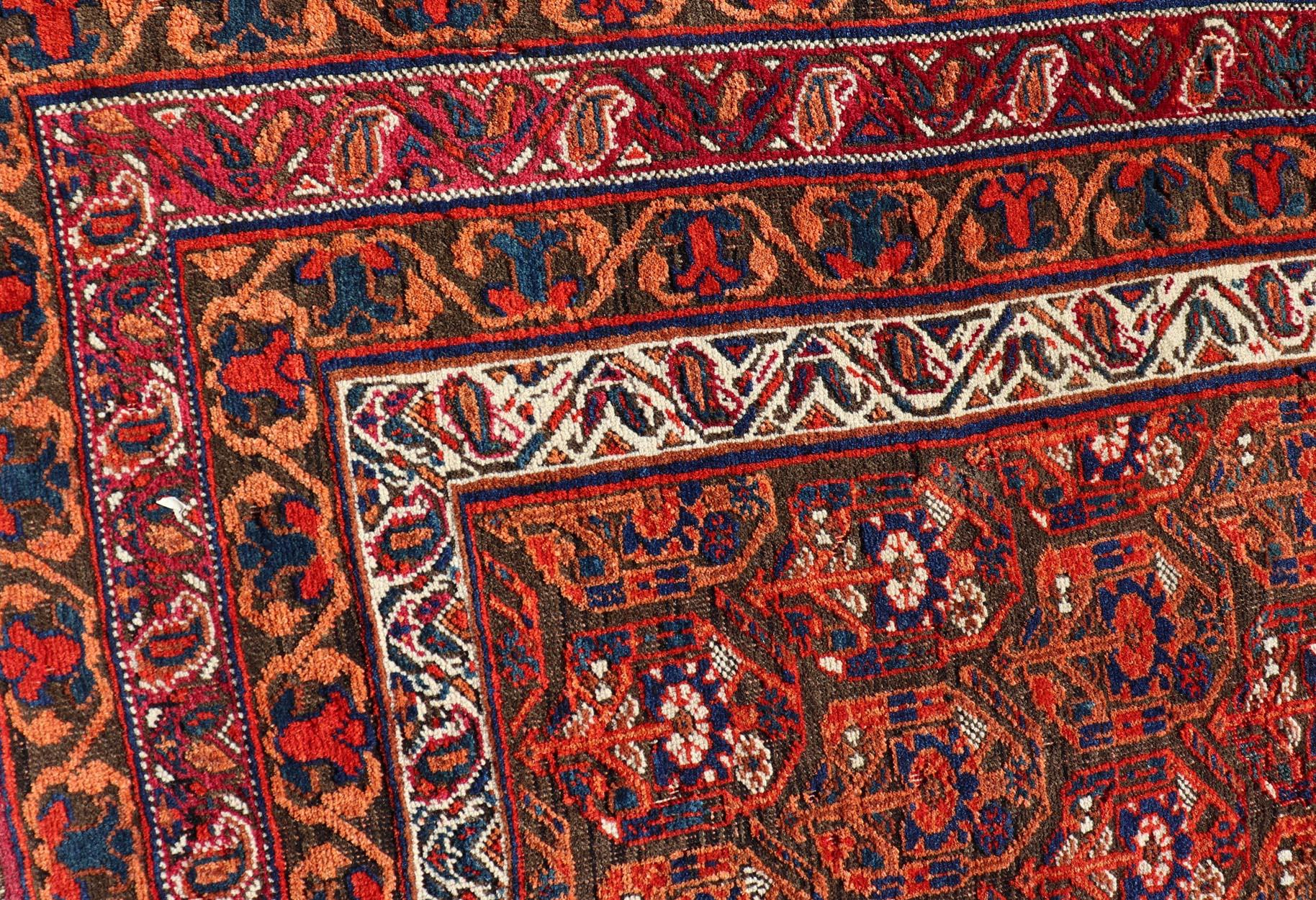 Hand-Knotted  Fine Persian Antique Afshar Rug in Orange and Copper Background & Multi Colors For Sale