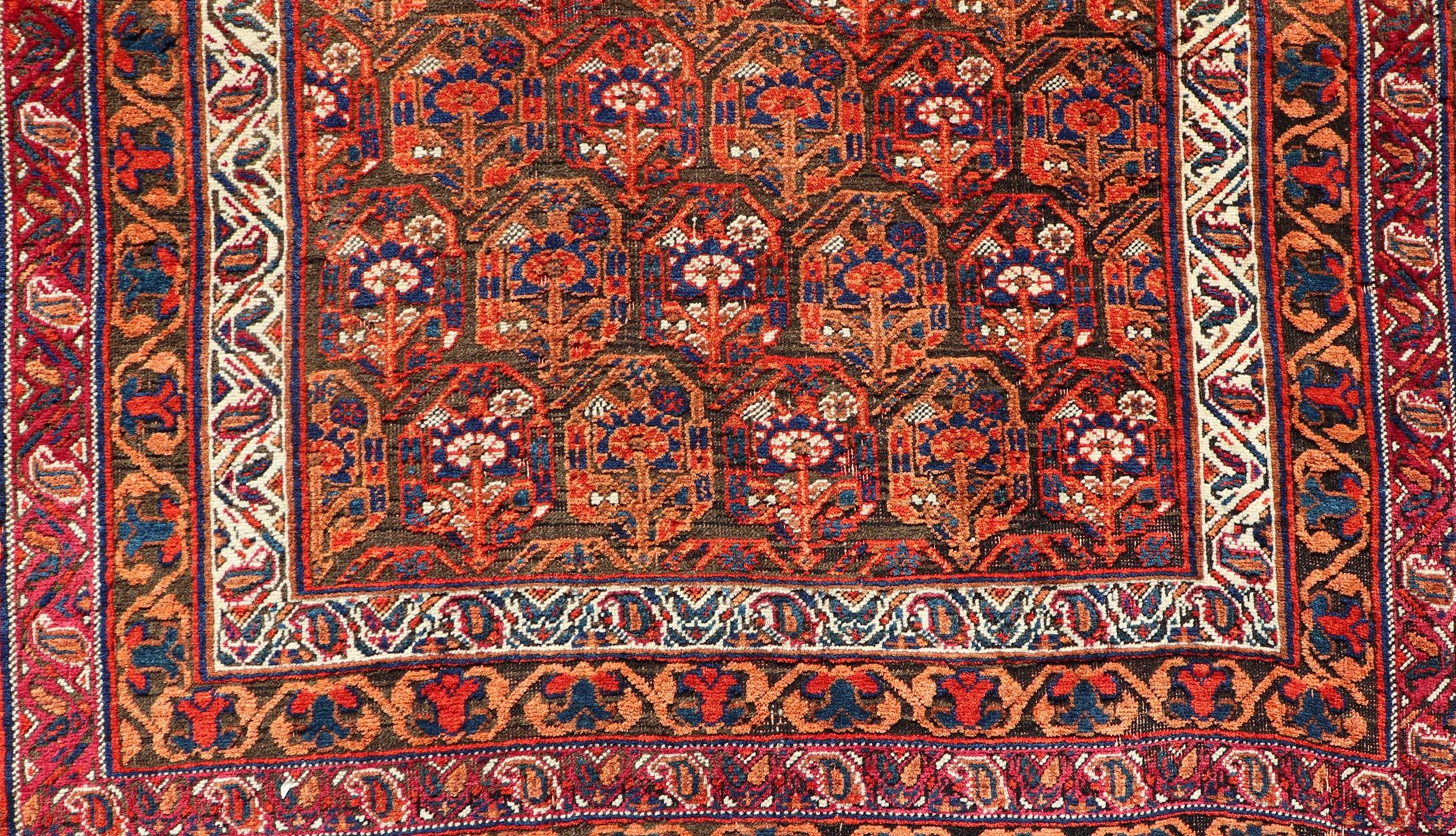 20th Century  Fine Persian Antique Afshar Rug in Orange and Copper Background & Multi Colors For Sale