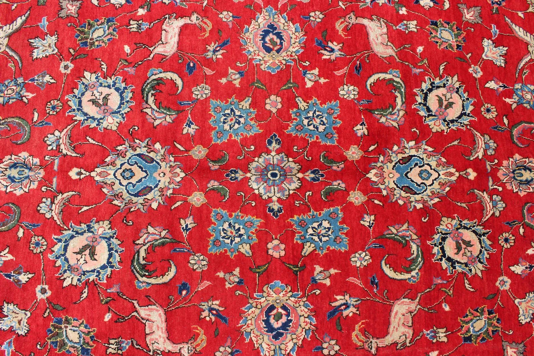 Feiner persischer Isfahan-Teppich mit All-Over-Blumenmuster in rotem Hintergrund im Angebot 5