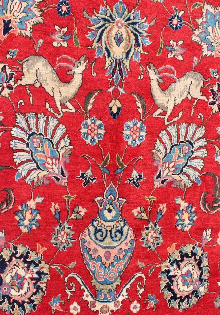 Fine Persian Isfahan Rug with All-Over Floral Design in Red Background For Sale 4