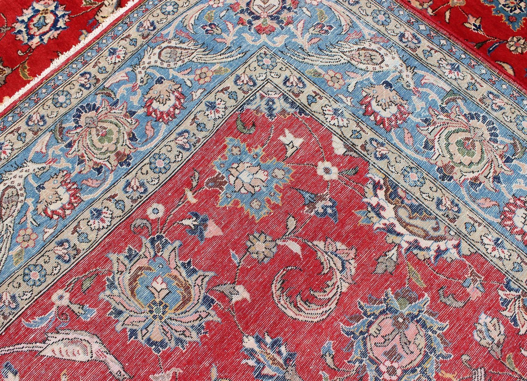 Fine Persian Isfahan Rug with All-Over Floral Design in Red Background For Sale 5