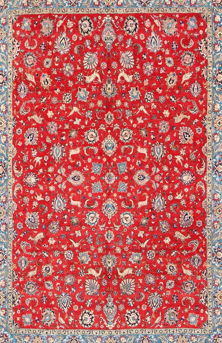 Fine Persian Isfahan Rug with All-Over Floral Design in Red Background ...