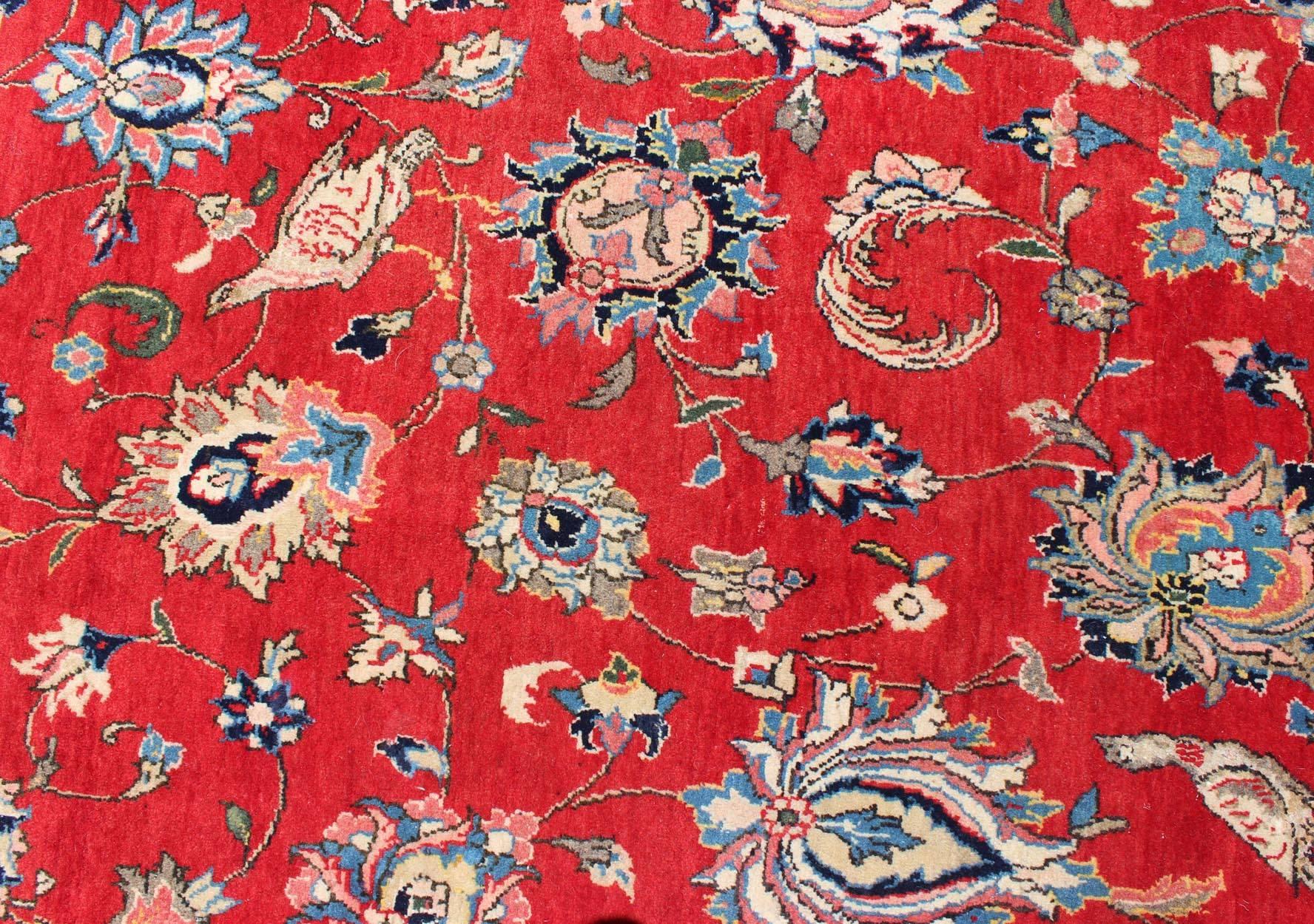 Tabriz Fine Persian Isfahan Rug with All-Over Floral Design in Red Background For Sale