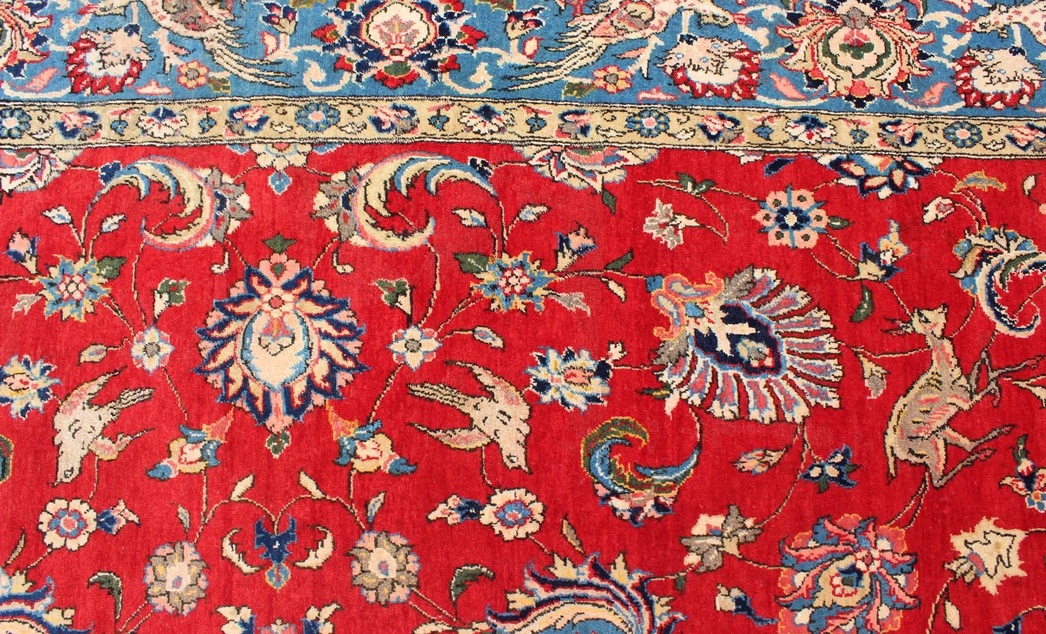 Hand-Knotted Fine Persian Isfahan Rug with All-Over Floral Design in Red Background For Sale