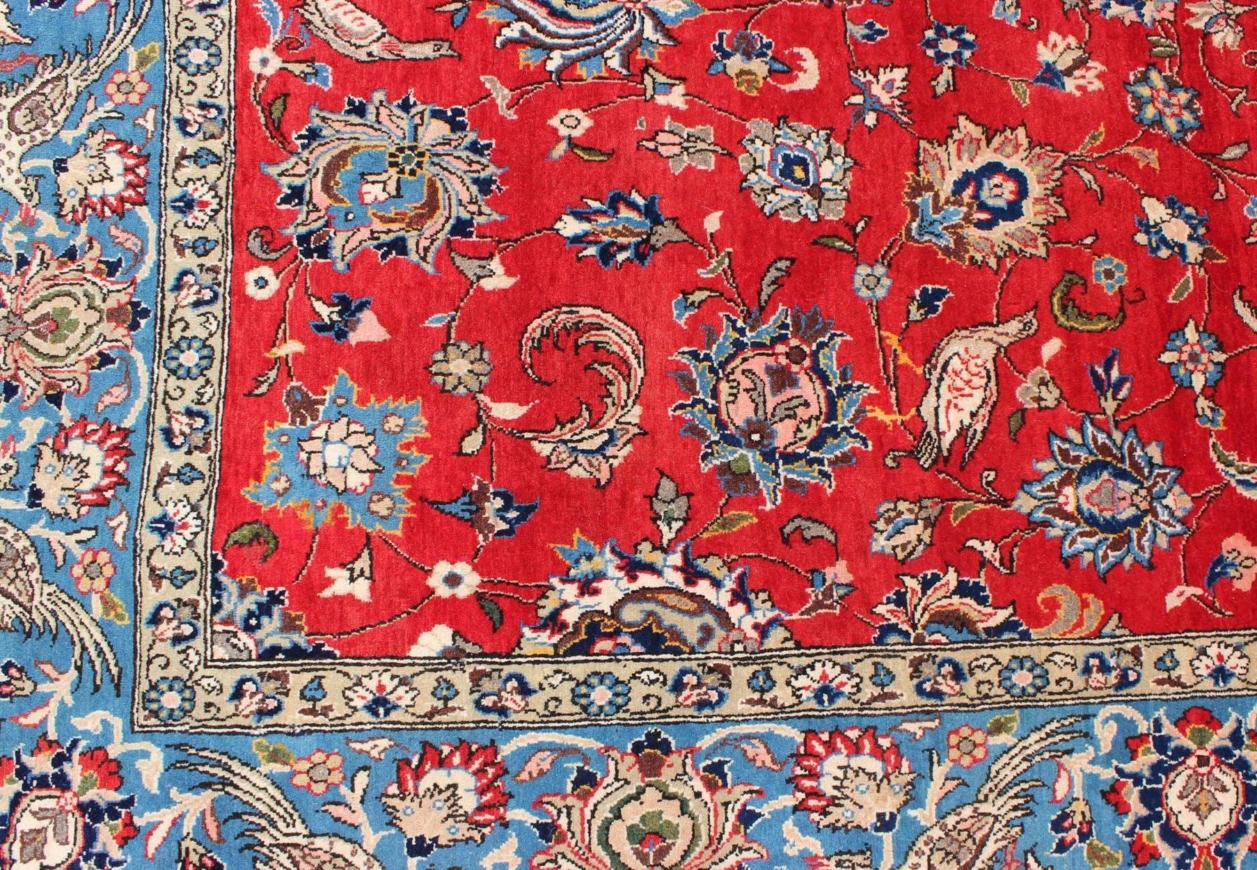 Fine Persian Isfahan Rug with All-Over Floral Design in Red Background In Excellent Condition For Sale In Atlanta, GA