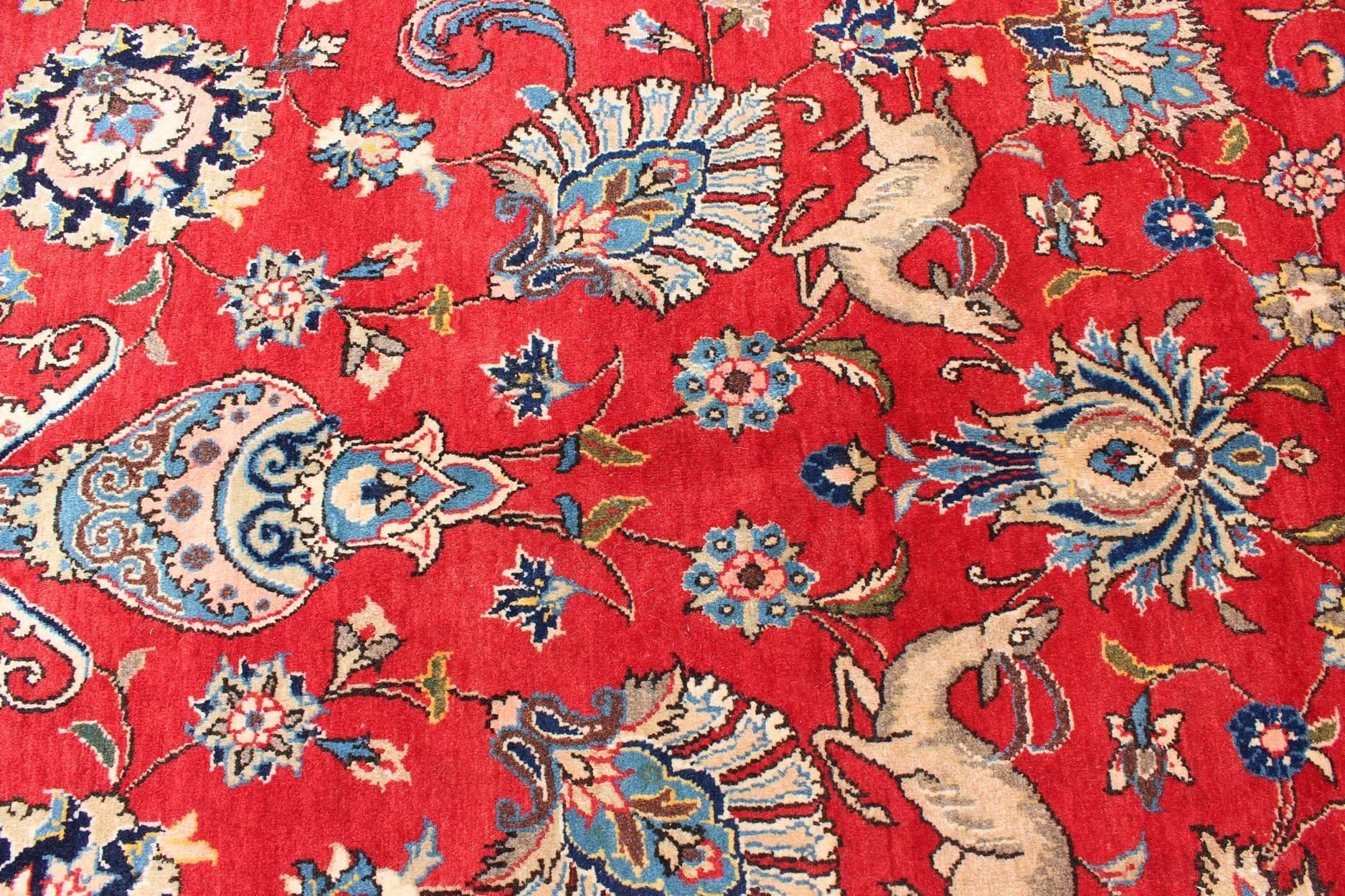 Mid-20th Century Fine Persian Isfahan Rug with All-Over Floral Design in Red Background For Sale