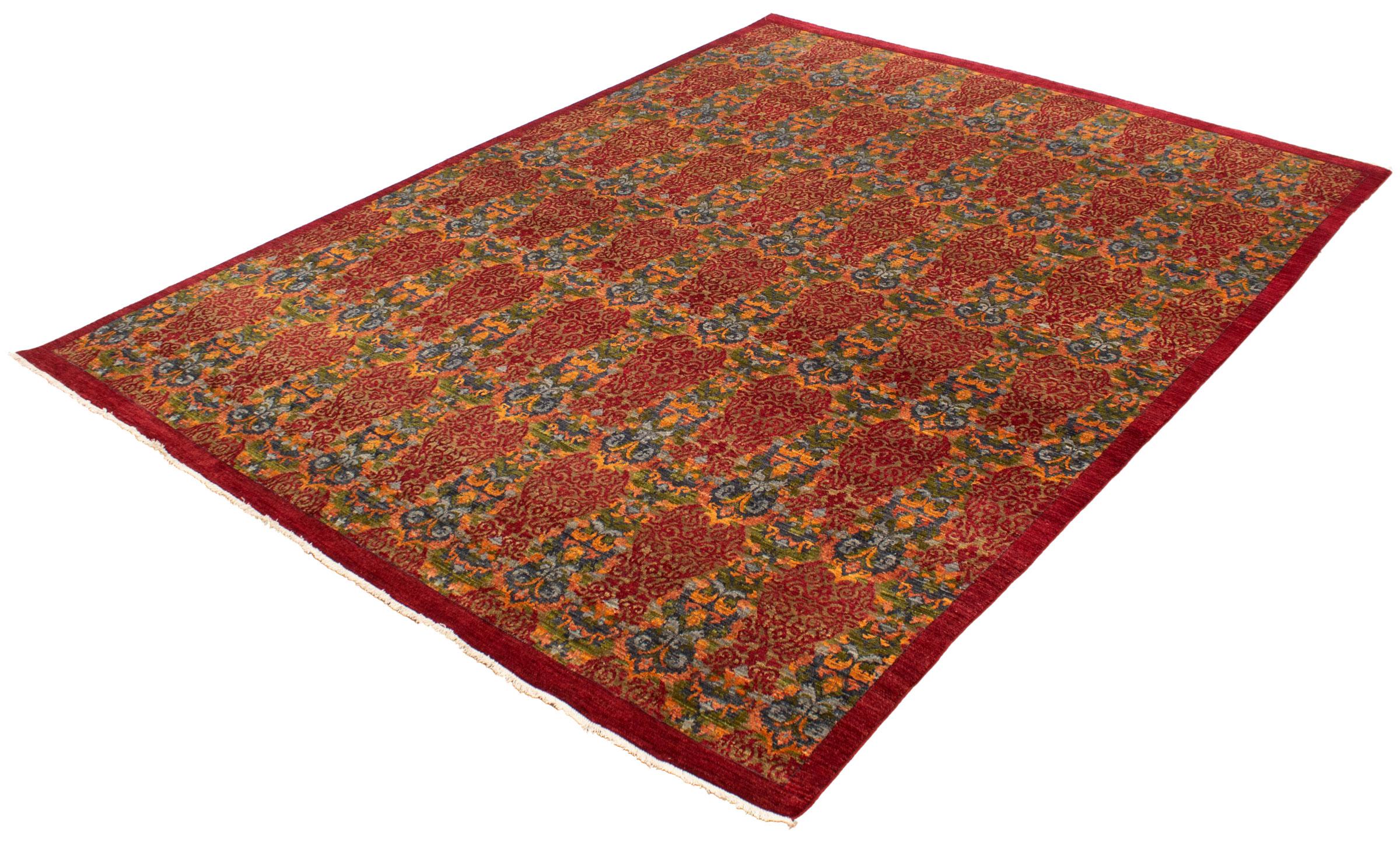 Persian Hand-Knotted Wool, Red Lahore Carpet, 10’ x 14’ For Sale
