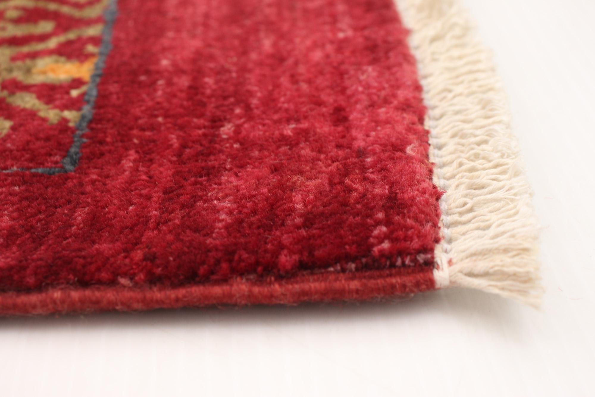 Handgeknüpfte Wolle, roter Lahore-Teppich, 10' x 14' (Pflanzlich gefärbt) im Angebot