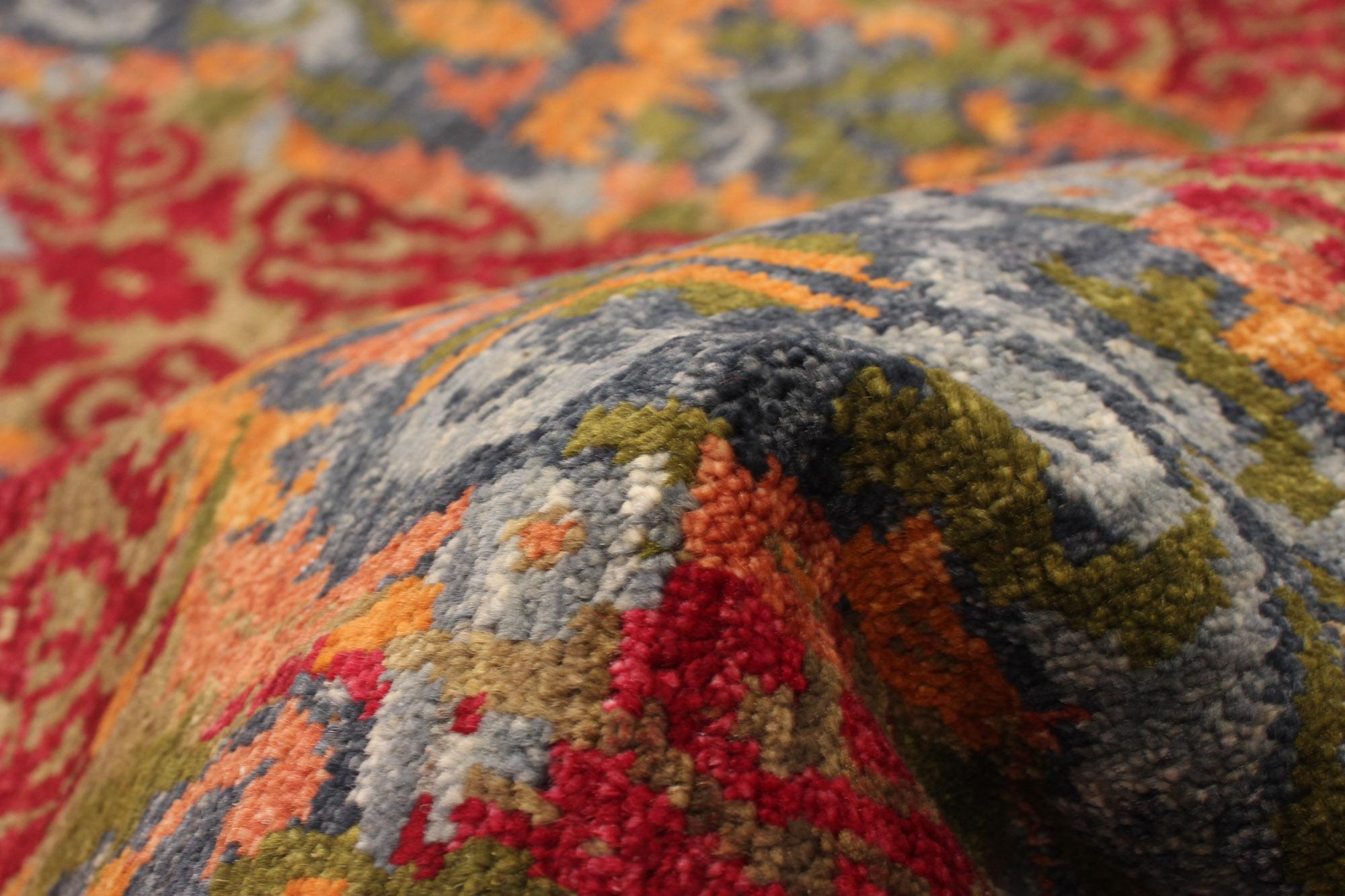 Handgeknüpfte Wolle, roter Lahore-Teppich, 10' x 14' (21. Jahrhundert und zeitgenössisch) im Angebot