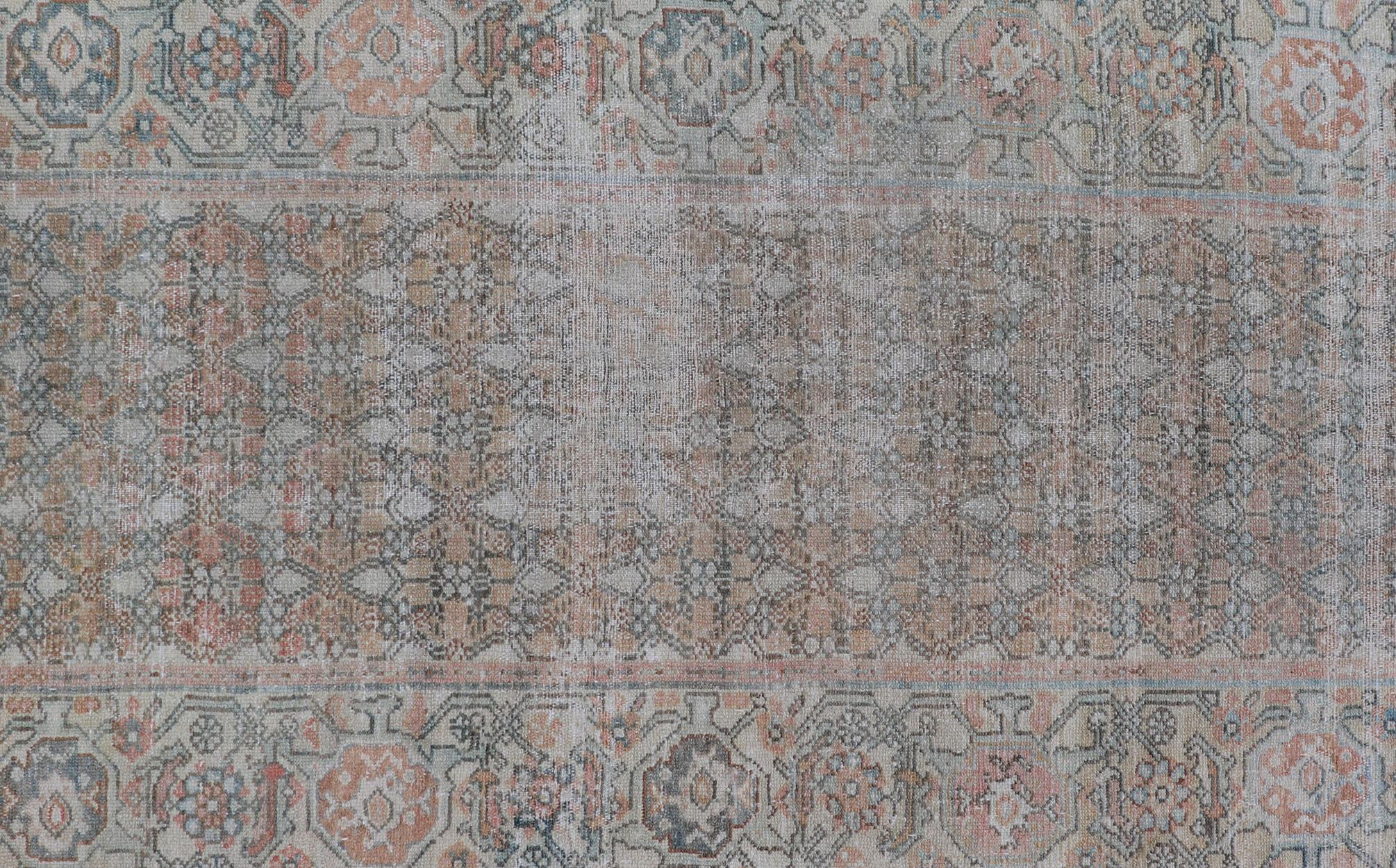 Fine Persian Malayer Runner in Soft Tones of Blue, Salmon, Pink, Peach & Orange For Sale 7