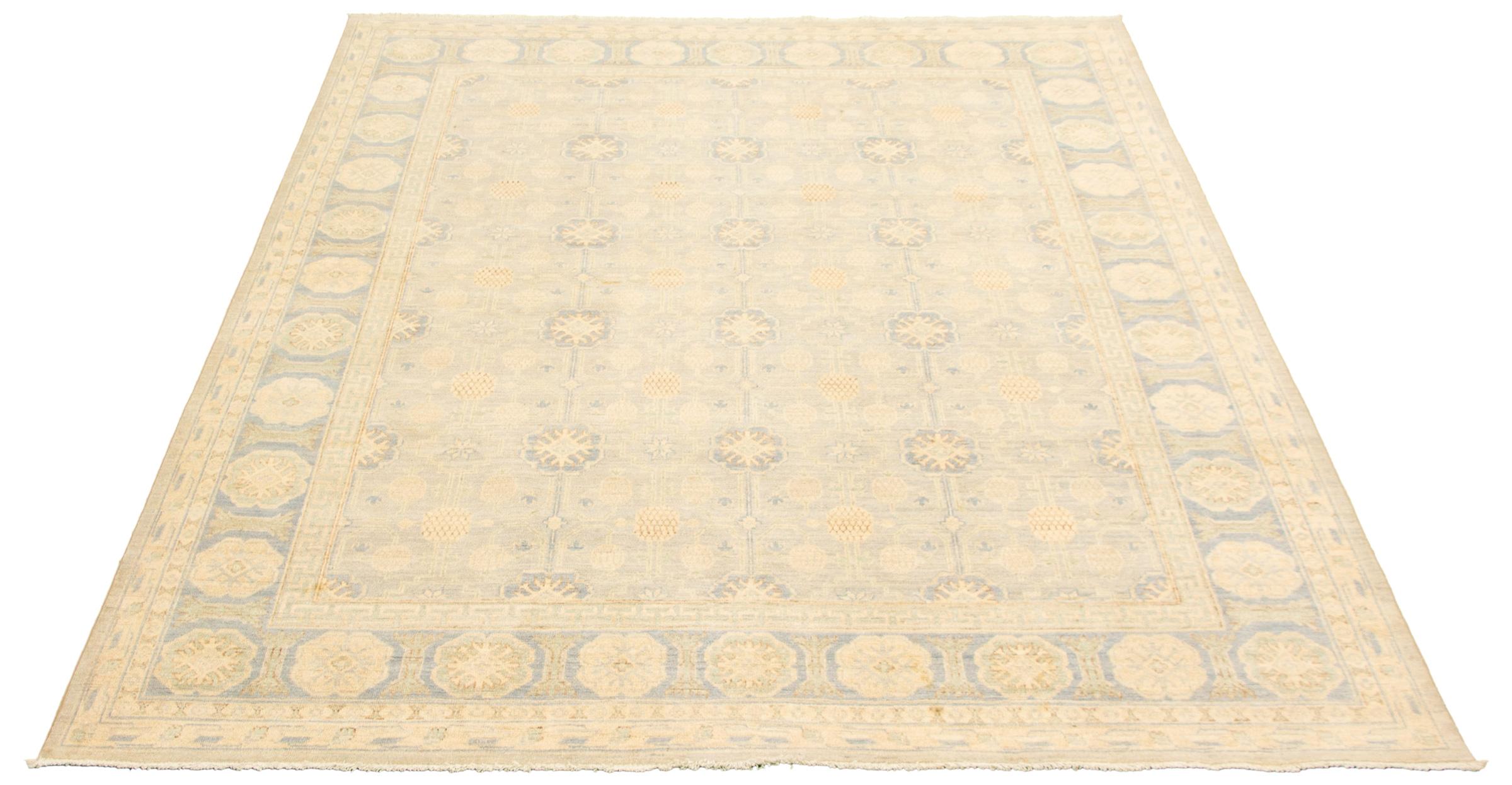 Hand-Knotted Neutral Transitional Wool Hand-knotted Persian Khotan Carpet, 8' x 10' For Sale