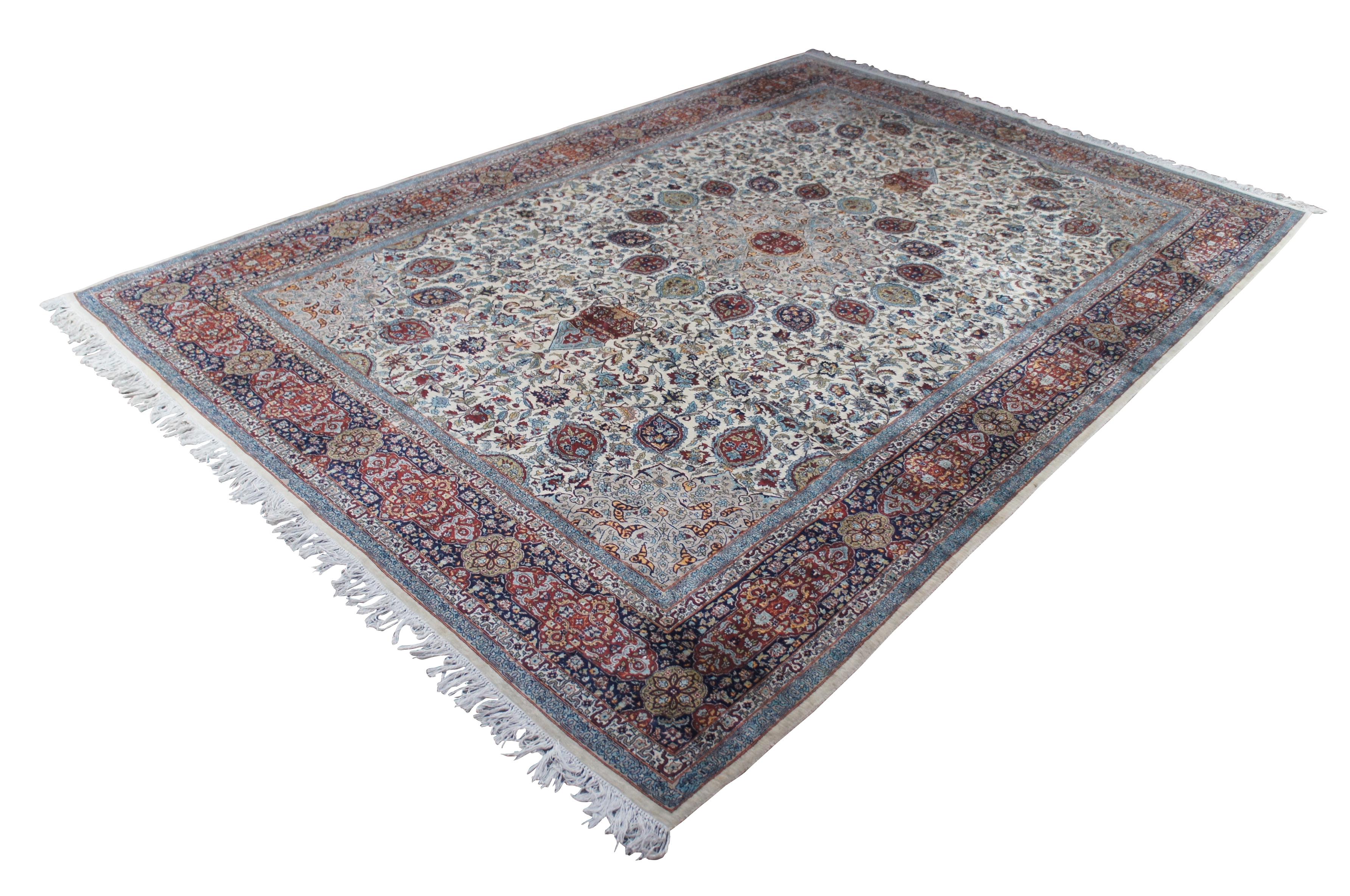 Tappeto persiano Nain in seta e lana Ardabil con medaglione floreale 9' x 13' In condizioni buone in vendita a Dayton, OH