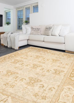 Transitional Wool Persian Oushak Carpet, Cream, Taupe, and Tan,  8' x 10'
