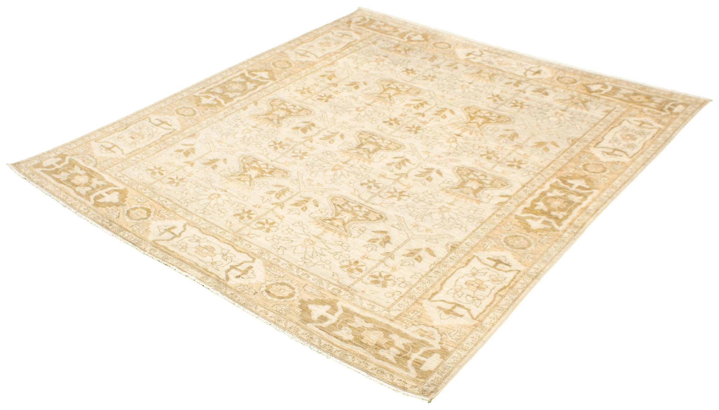 Fait main Tapis persan Oushak transitionnel, crème, taupe et brun clair  8' x 10' en vente