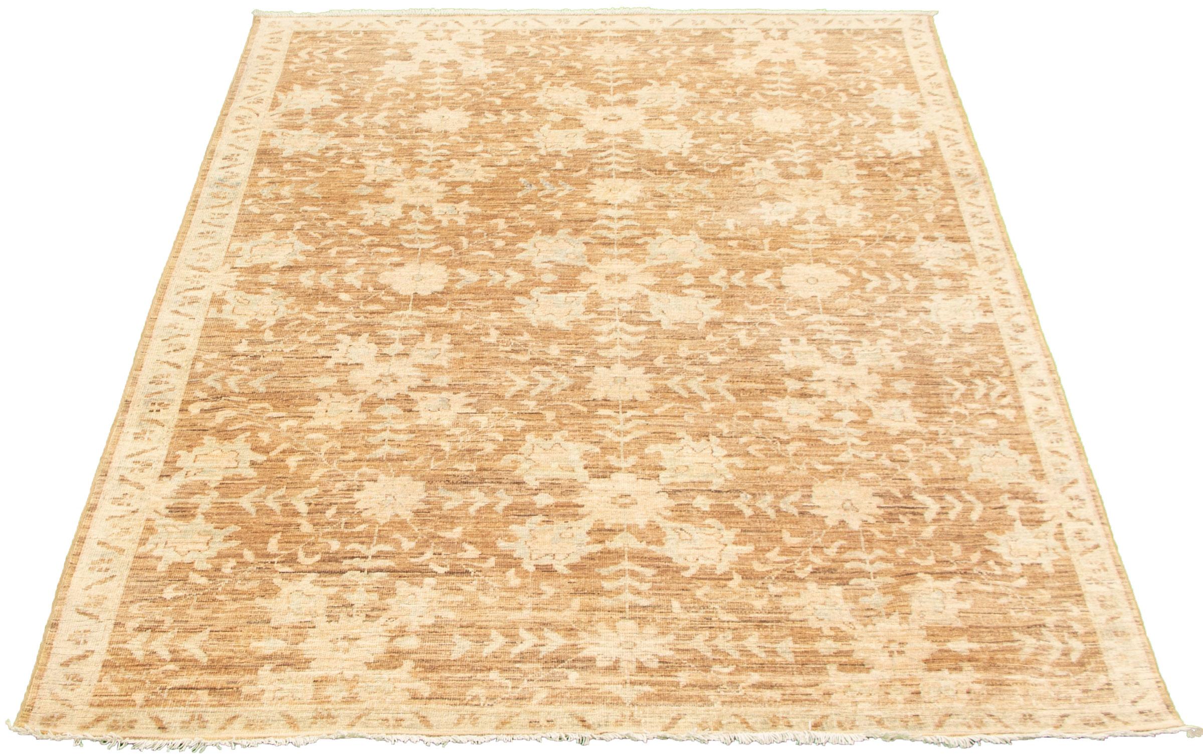 Hand-Woven Fine Transitional Neutral Wool Persian Oushak Carpet, Hand-Knotted, 6' x 9' For Sale