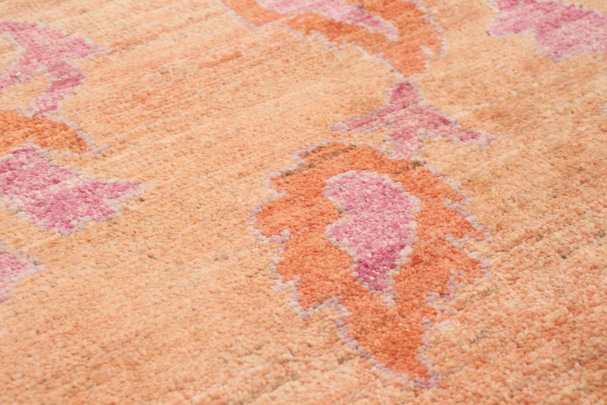 Tapis persan Oushak, rose et orange, motif floral transitionnel, 9' x 12' en vente 1
