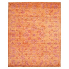 Fine Persian Oushak Rug, Pink and Orange, Transitional Floral Design, 9' x 12'