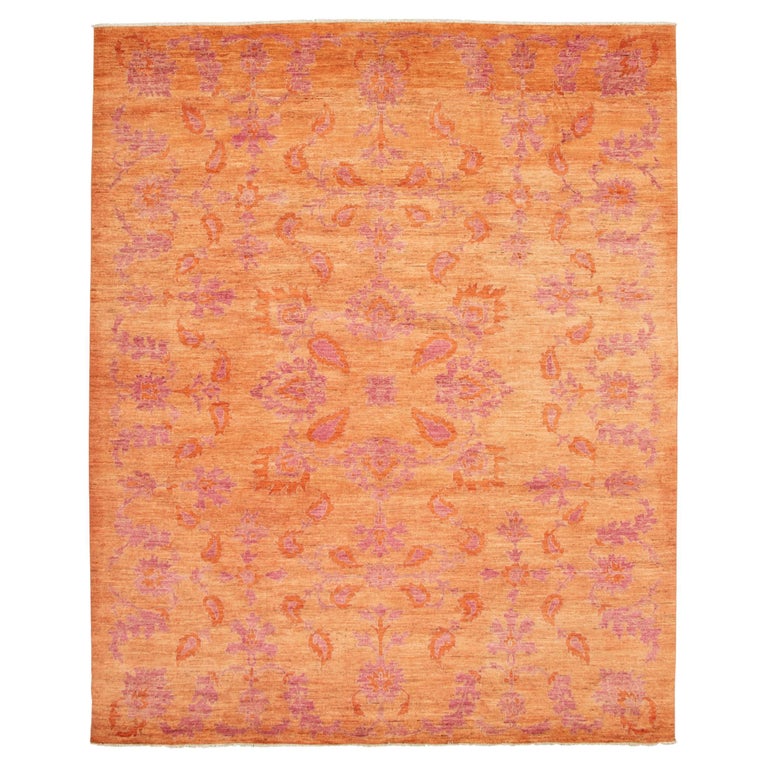 Fine Persian Oushak Rug, Pink & Orange, Transitional Floral Design - 9'x12' For Sale
