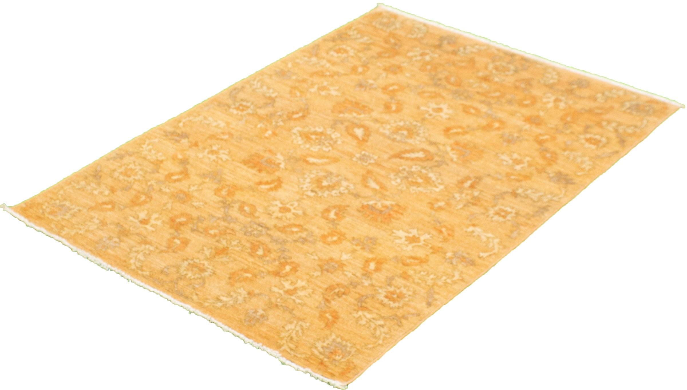 Wool, Hand-Knotted Persian Oushak Rug, Yellow, Taupe, Cream, 4’ x 6’ In New Condition For Sale In New York, NY