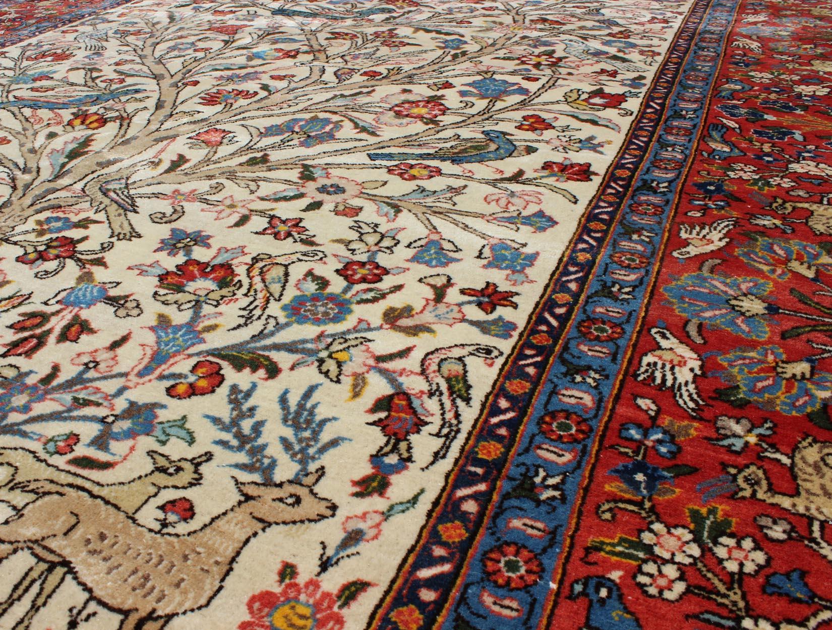 Tabriz Fine Persian Qum Rug with Detailed All-Over Floral and Bird Design