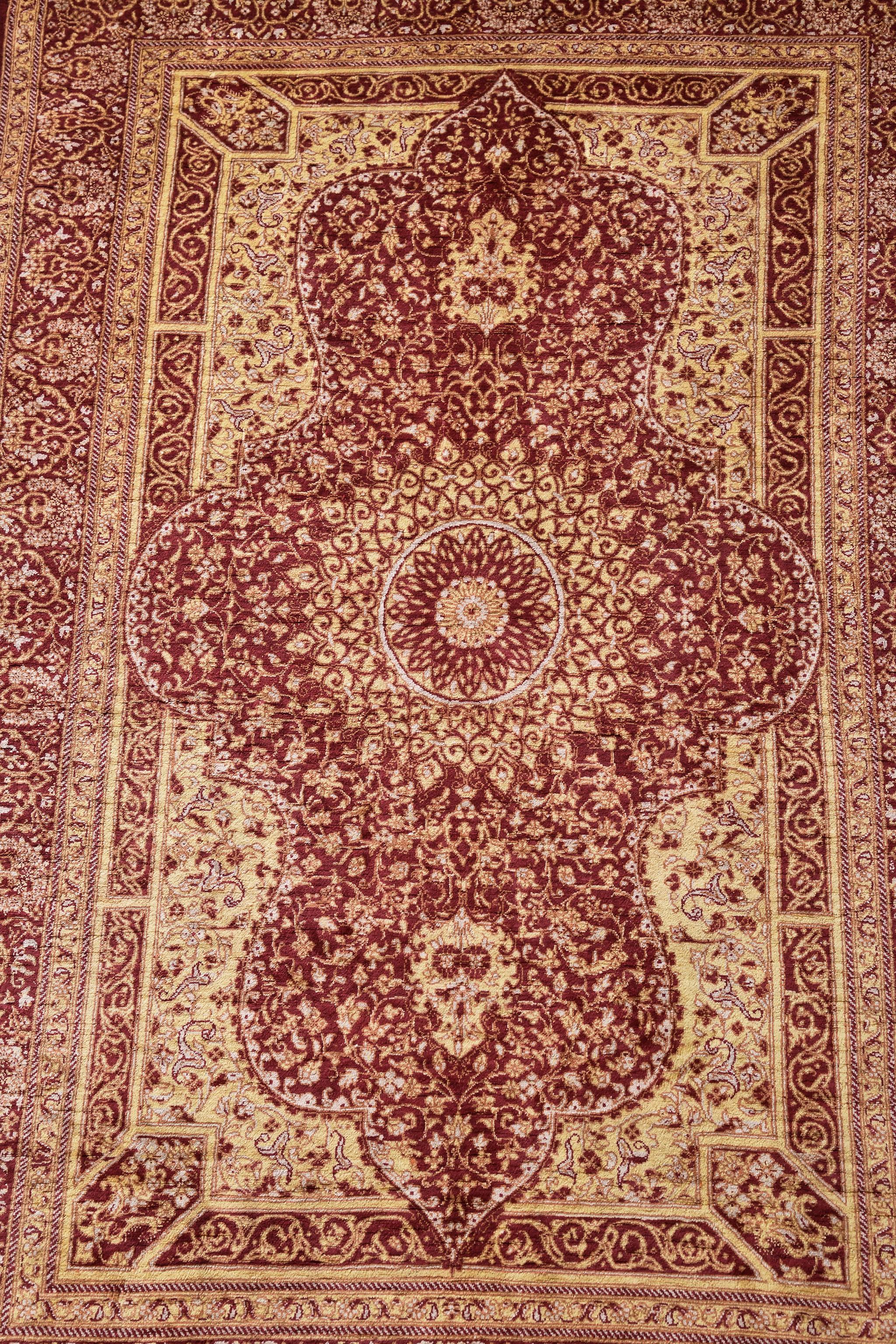 Hand-Knotted Fine Persian Qum Silk Rug 26894 For Sale