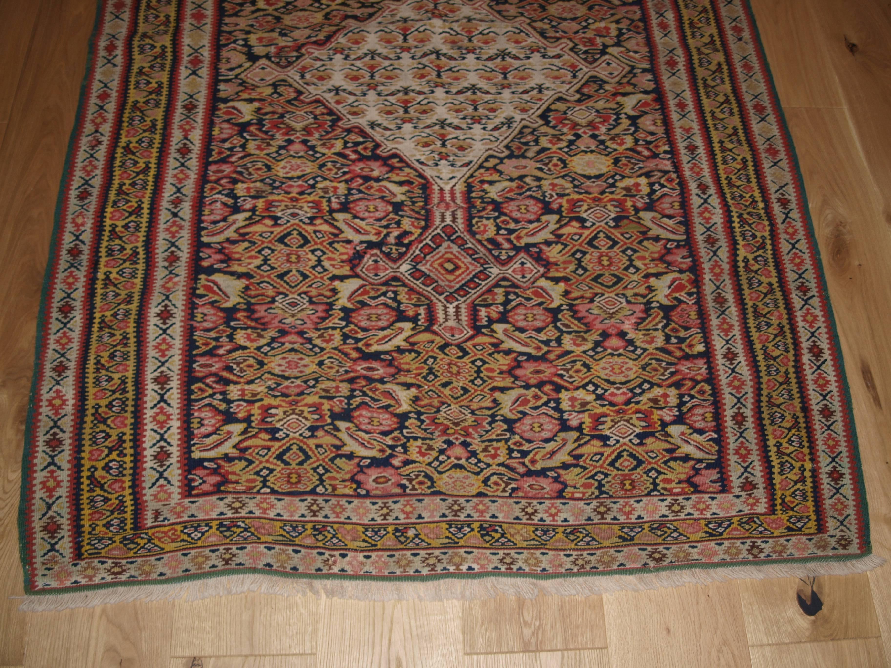 Wool Fine Persian Senneh Kilim with Soft Colors, circa 1900 For Sale
