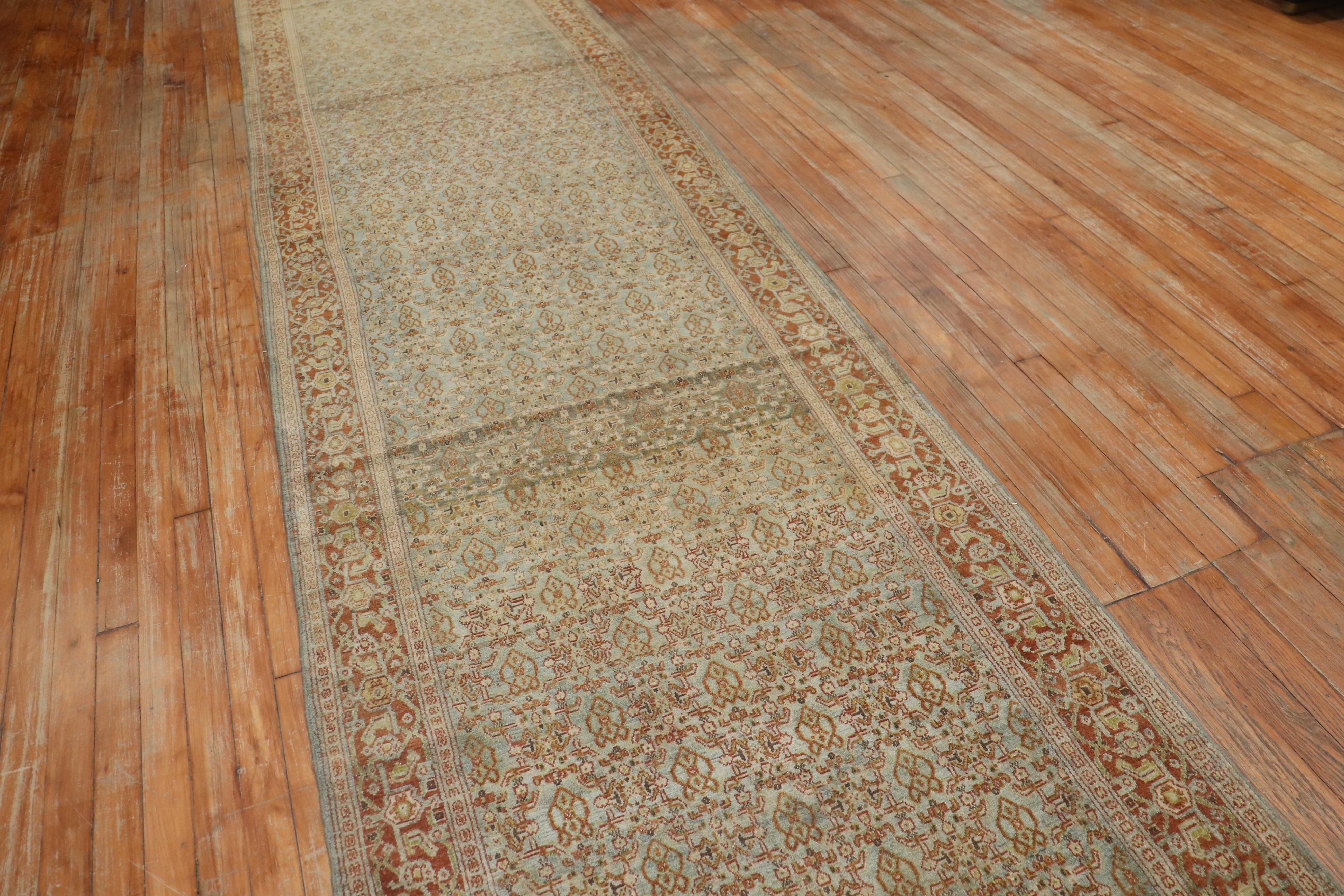 Wool Fine Persian Senneh Wide Runner, Early 20th Century For Sale