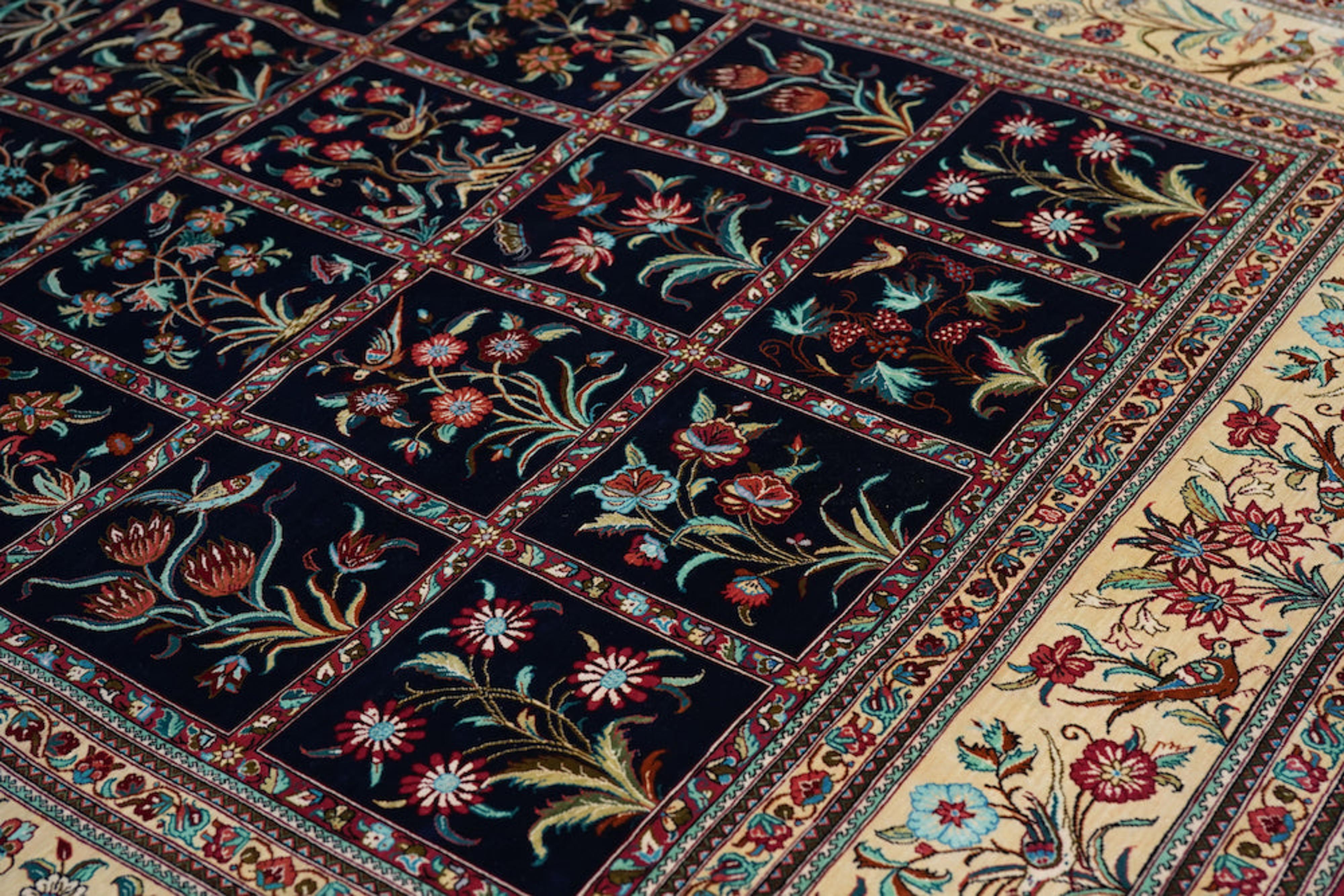 20th Century Extremely Fine Pure Silk Persian Qum Rug 4'5'' x 6'11'' For Sale